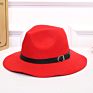 Style Woollen Hat Big Brim Buckle and British Pu Leather Belt Fedora Hat for Ladies