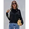 Sugar Design Casual Fall Sweaters Women Ruffle Neck Knit Fitness Sweater