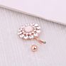 Surgical Steel Crystal Paved Petite Flower Belly Ring with Opal Center Belly Button Piercing Jewelry
