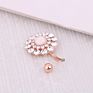 Surgical Steel Crystal Paved Petite Flower Belly Ring with Opal Center Belly Button Piercing Jewelry