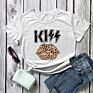 T Shirt Women Kiss Letter Print Leopard Lip round Neck Short Sleeve Woman Tee Tops Casual Female T-Shirts plus Size