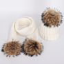 Thick Raccoon Fur Children Fur Pompon Knitted Hats Kids Fur Ball Hats Parent-Child Hat Scarf Set