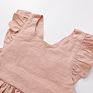 Toddler Girls Flutter Sleeve Clothing Kids Wear Plain Linen Pink Children Clothes Girl Dresses For