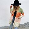 Top Long Sweater Jacket Open Front Women Color Clash Block Rainbow Cardigan