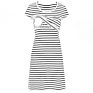 Top Maternity and Feeding Mum Casual round Neck Stripe Full Print Short-Sleeve A-Line Nursing Dress for Pregnant Women