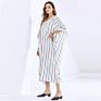 Twotwinstyle V Neck Batwing Short Sleeve Loose Oversized Striped Dress for Women