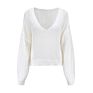 V-Neck Long Sleeve Knit Top Women Fashionable Solid Color V-Neck Womens Knit Loose Hollow-Out Sweater