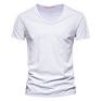 V-Neck T-Shirt Men 100% Combed Cotton Solid Short Sleeve T Shirt Men Fitness Undershirt Male Tops Tees
