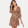 V Neck Woman Leopard Pantern plus Size Dress