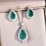 Vintage Water Drop Stud Earrings Green Cubic Zircon Luxury Pendant Necklace for Women Wedding Engagement Bridal Jewelry Gift