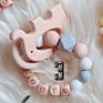 Wholesales Food Grade Silicone Baby Teether Bracelet with Wooden Animal Baby Teething Wood Ball Teether Toy Baby Teether