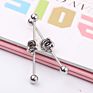 Woman Silver Plated Rose Flower Unisex Long Earrings Stainless Steel Body Piercing Jewelry Ear Studs Industrial Barbell