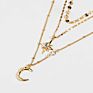 Woman Triple Moon Crescent Choker Gold Color Simple 3 Layered Bohemian Multi-Layer Moon Star Pendant Necklace