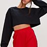 Women Blank Unbranded Edged Crop Top Crewnecks Sweatshirt Cotton French Terry Sweatshirt