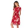 Women Casual Drawstring Dress with Pockets Floral Short Sleeve Dress