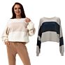 Women Color Block French Terry Polyester Crewneck Fall Clothing Sweater Shirt Pullover Sweatshirt for Women