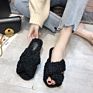 Women Cross Indoor Shoes Warm Fur Slides Spring Furry House Slippers Furry Slippers