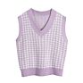 Women Fall Sweater Casual Oversized Pullover V Neck Sleeveless Vest Tops for Female in Houndstooth Partterns