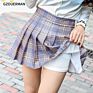 Women Plaid Skirt High Waist Stitching Student Pleated Skirts Cute Sweet Girls Dance Mini Skirt