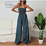 Women Polka Dot Jumpsuit High Waist Rompers Boho Yellow Spaghetti Strap Top Wide Leg Pants Female Jumpsuits Ladies