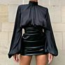 Women Pu Leather Kylie Skirt Ruched High Waist Black Ultra Short Mini Bottom Stretch Holiday Party Wear Skirts