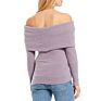 Women Snow Bunny Long Sleeve Off-The-Shoulder Knit Pull- on Top Blouse Top Female