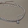 Women's Baroque Square Drop Zircon Freshwater Pearl Pendant Necklace