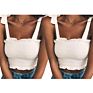 Women's Frill Smocked Crop Tank Top Bow Tie Strap Shoulder Bandeau Stretch Tube Top