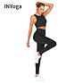 Women's Mesh Hollow Gym Sports Bra Seamless Set High Waist Yoga Suit