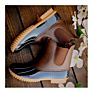 Women's Slip on Ankle Boots Personalized Waterproof Cotton Lined Black and Brown Leather round Toe Snow Rain Duck Boots