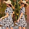 Womens Stripe Midi Dresses V Neck Polka Dot Ruffles Short Sleeve Kimonos Ladies Boho Dresses with Belt