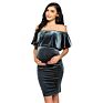 Yq804 Velvet Frock Designs Pregnant Women off Shoulder Short Ruffle Bodycon Prom Mini Velvet Party Dress