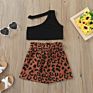 1-6Y Kids Girls Clothes Sets One Shoulder Solid Vest Tops Leopard Shorts 2Pcs Outfits