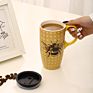 17Oz. Yellow Bees Tall Coffee Cup Ceramic Mug Porcelain Latte Tea Cup with Lid