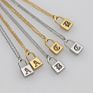 18K Gold Plated Old English Initial Letter Padlock Necklace Personalized 316L Stainless Steel Lock Necklace