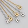 18K Gold Plated Old English Initial Letter Padlock Necklace Personalized 316L Stainless Steel Lock Necklace