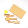 3Pcs Natural Beech Wood Mini Goat Bristle Hair Brushes and Comb with Gift Box Baby Hair Brush Comb Set