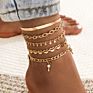 5 Pieces/Set Gold Plated Anklet Jewelry Chain Mix Foot Jewelry for Women