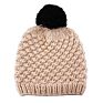 Acrylic Handmade Cable Knit Faux Fur Pom Pom Beanie Fleece Lined Hat