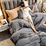 American Style Fleece Light Gray Velvet 4Pcs Bed Set