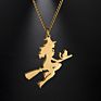 Angel Stainless Steel Sweater Chain Halloween Witch Riding Broomstick Pendant Gold Plated Jewelry Gift