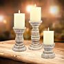 Antique White Wooden Pedestal Decor Candle Holder Vintage Seaside Pillar Stand for Dining Table Centerpiece Coffee Table Small