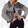 Apparel Leopard Pattern Stitching Corduroy Autumn and European and Beautiful Ladies Denim Jacket Women Coat