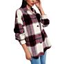 Autumn and Office Ladies Coat Loose Lapel Long-Sleeved Thick Casual Plaid Shirt Jacket Women