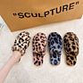 Autumn and Style Flat-Bottomed Fashionable Baotou Furry Slippers Female Leopard Print Cotton Slippers