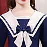 Autumn Children's Sailor Collar Design Bow Embellished Blue and Red Preppy Style Dress Slim Fit Short Princess Dress