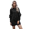 Autumn European and American Black Solid Color Long Hooded Lotus Leaf Long-Sleeved Sweater Women