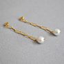 Autumn Jewelry Link Chain Freshwater Pearl Drop Earrings Korean Elegant Women Hollow Chunky Link Chain Pearl Earrings