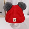 Baby Double Layer Velvet Warm Cute Unisex Knitted Beanie with 2 Pom Pom