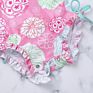 Baby Girls Back Zipper One Piece Swimsuit Kids Rash Guard Long Sleeves Ruffled Swimwear Bathing Suit for Infant 0-24 Months